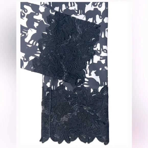 MarcCain Black and White Patterned Cropped Pants With Lace Trim NWT